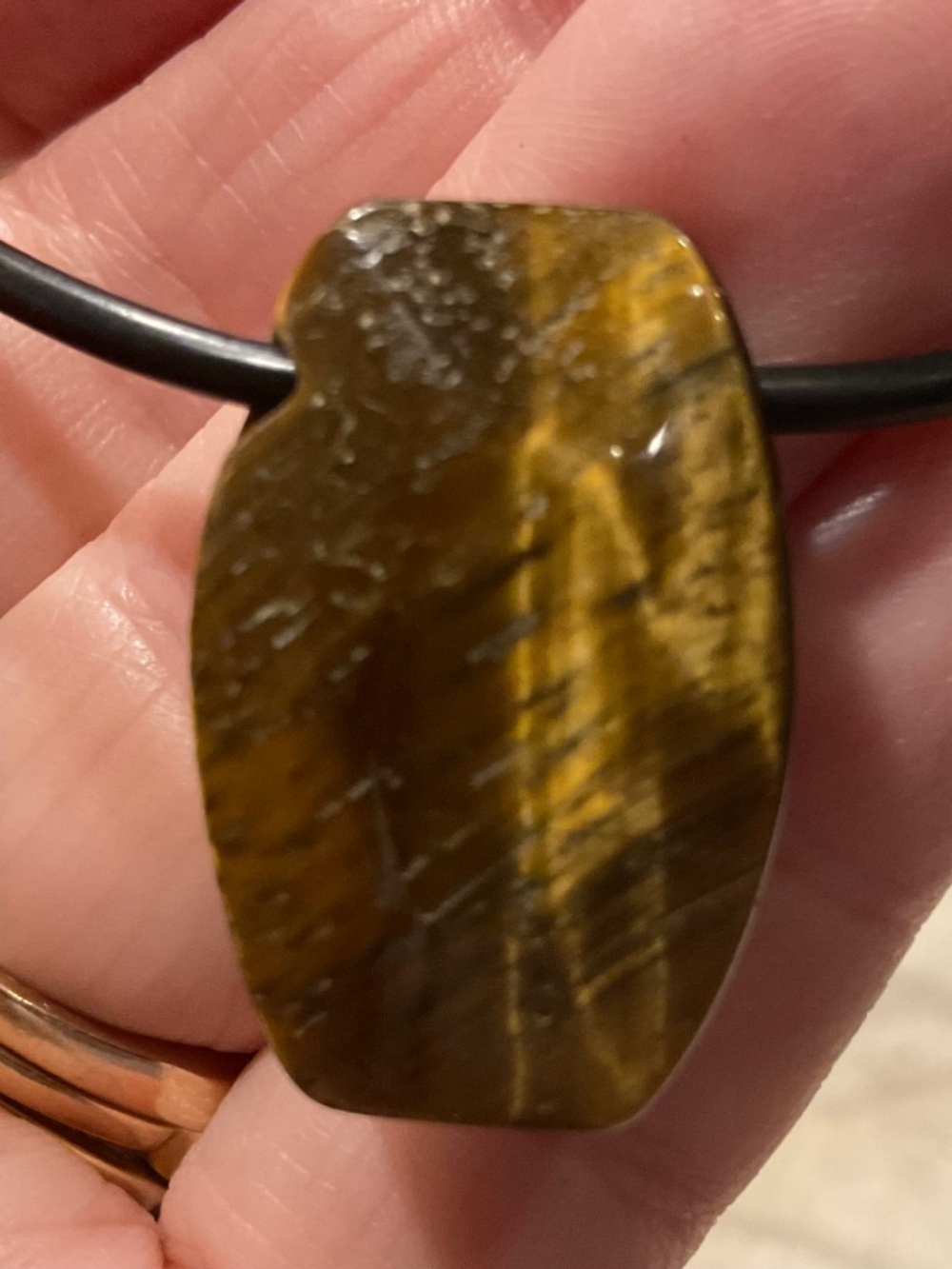 Tiger's Eye Stone Pendant Necklace on Black Coated Wire 16” - Picture 5 of 5